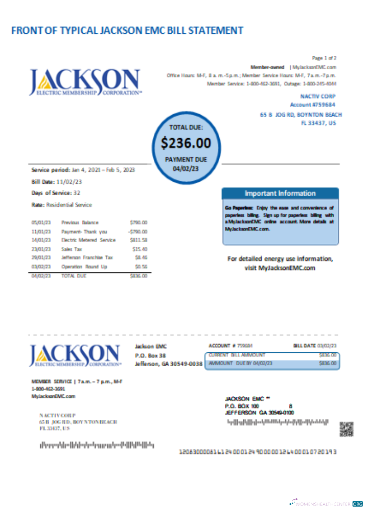 Download Georgia JACKSON EMC utility business bill, page 1 SCR Photoshop template